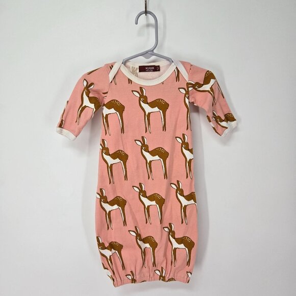 Milkbarn Pink Organic Cotton Rose Doe Sleeping Gown Deer Infants Size 0-3 Months - Picture 1 of 11
